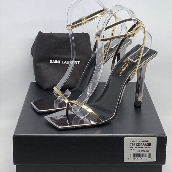 Saint Laurent Pam Sandals In Metallic Leather - Picture 11 of 13